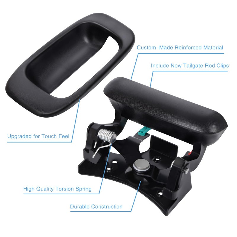 Dunhil Tailgate Tail Gate Handle & Bezel for Chevy Silverado GMC Sierra 1500 1500HD 2500HD 2500 3500 1999-2007, 15997911 15228539 15228541 15228540 with Rod Clips - Image 2